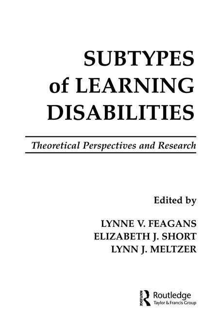 Book cover of Subtypes of Learning Disabilities: Theoretical Perspectives and Research