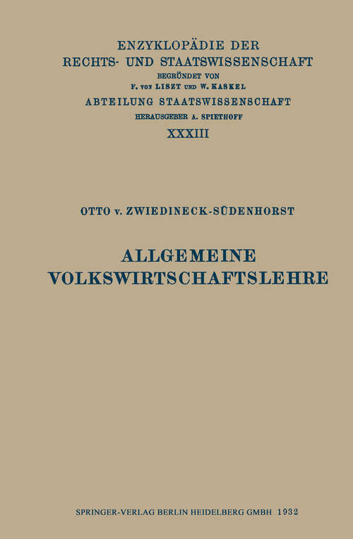 Book cover of Allgemeine Volkswirtschaftslehre (1932) (Enzyklopädie der Rechts- und Staatswissenschaft #33)