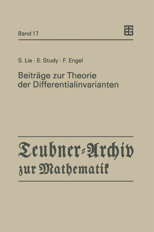 Book cover of Beiträge zur Theorie der Differentialinvarianten (1993) (Teubner-Archiv zur Mathematik #17)