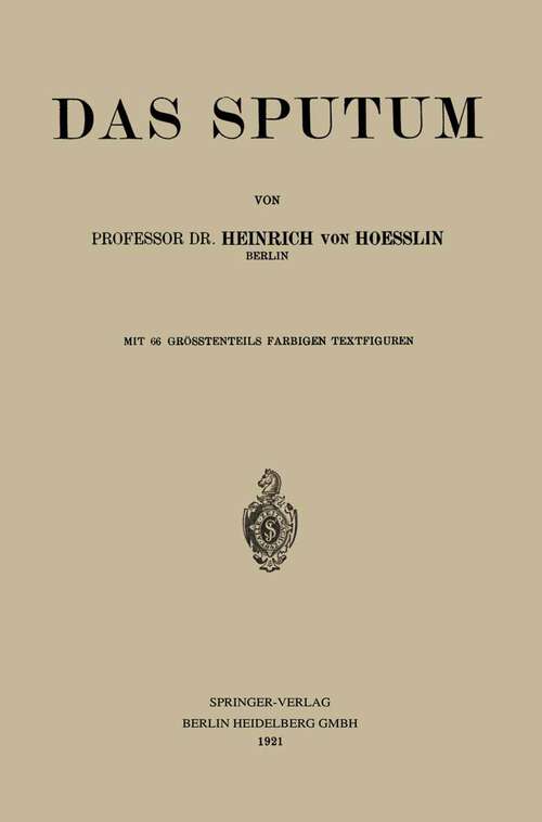 Book cover of Das Sputum (1921)