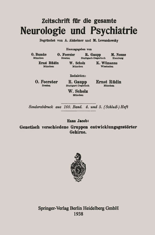 Book cover of Genetisch verschiedene Gruppen entwicklungsgestörter Gehirne (1938)