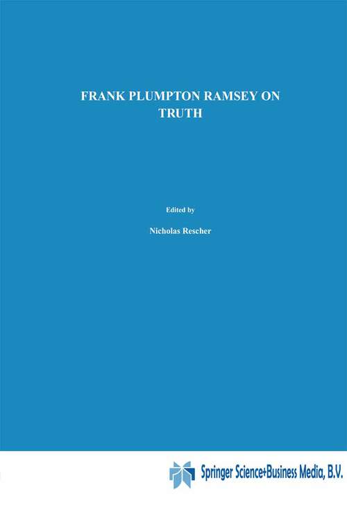 Book cover of On Truth: Original Manuscript Materials (1927–1929) from the Ramsey Collection at the University of Pittsburgh (1991) (Episteme #16)