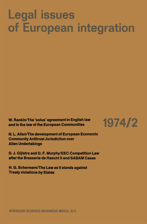 Book cover of Legal Issues of European Integration: Law Review of the Europa Instituut, University of Amsterdam (1974)