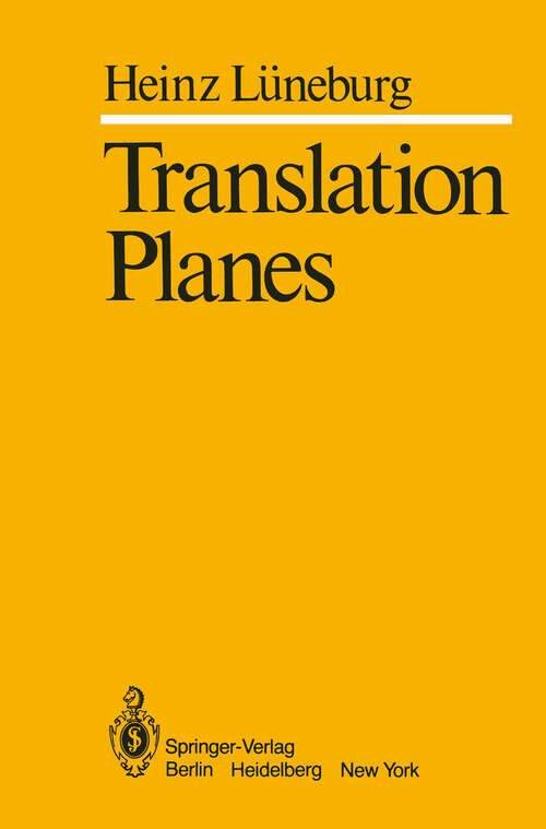 Book cover of Translation Planes (1980)