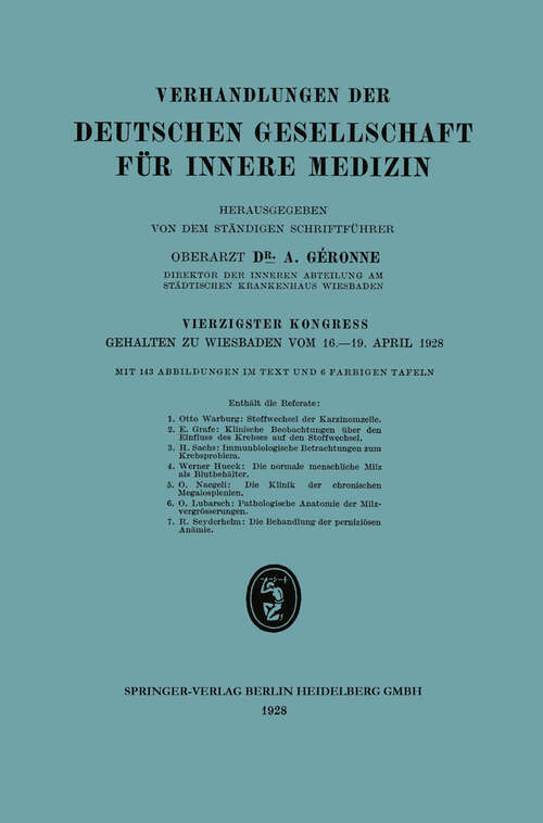 Book cover of Verhandlungen der Deutschen Gesellschaft für Innere Medizin: Vierzigster Kongress Gehalten zu Wiesbaden vom 16.–19. April 1928 (1928) (Verhandlungen der Deutschen Gesellschaft für Innere Medizin)