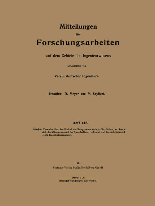 Book cover of Mitteilungen über Forschungsarbeiten auf dem Gebiete des Ingenieurwesens (1. Aufl. 1914)