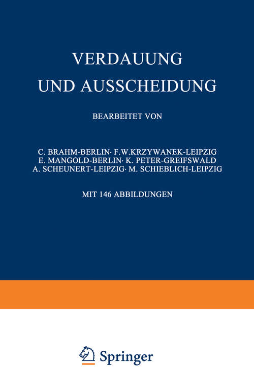 Book cover of Verdauung und Ausscheidung (1929)