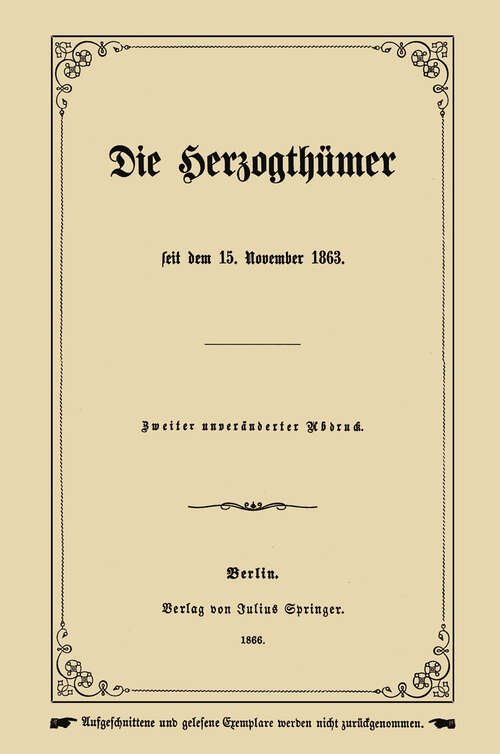 Book cover of Die Herzogthümer (1866)