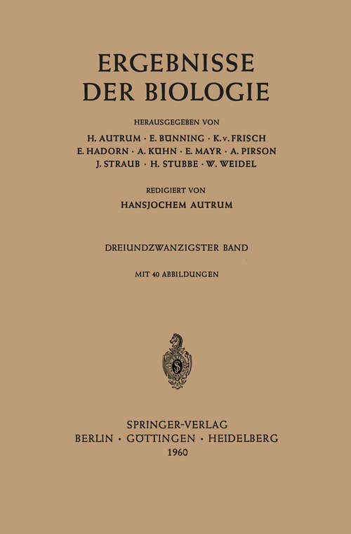 Book cover of Ergebnisse der Biologie (1960) (Ergebnisse der Biologie   Advances in Biology #23)