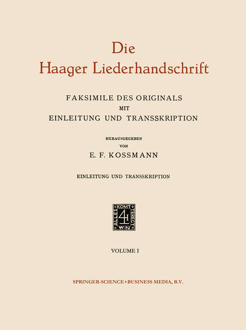 Book cover of Die Haager Liederhandschrift (1940)