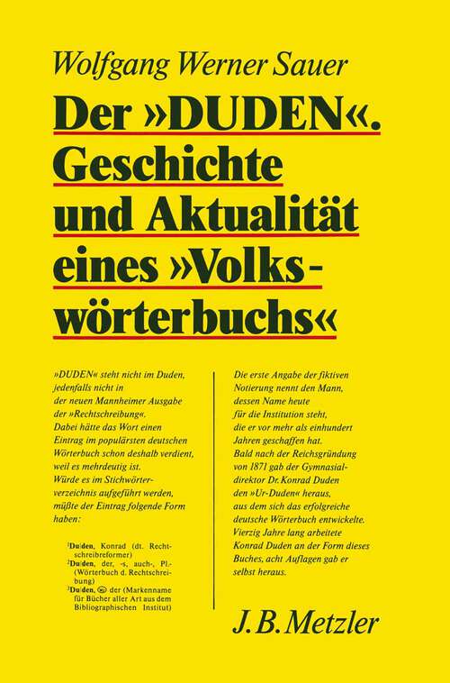 Book cover of Der "Duden". Geschichte und Aktualität eines "Volkswörterbuchs" (1. Aufl. 1988)