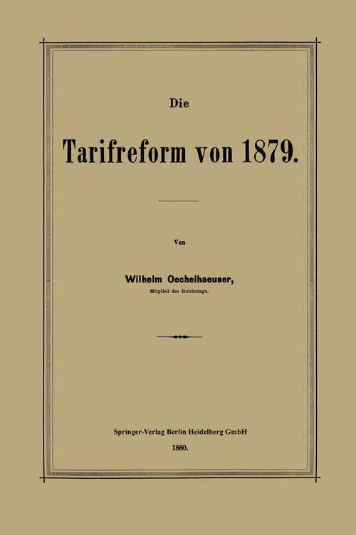 Book cover of Die Tarifreform von 1879 (1880)