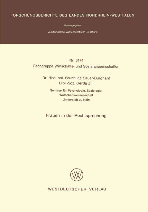 Book cover of Frauen in der Rechtsprechung (1984) (Forschungsberichte des Landes Nordrhein-Westfalen #3174)