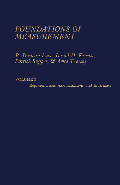 Book cover of Foundations of Measurement: Volume 3