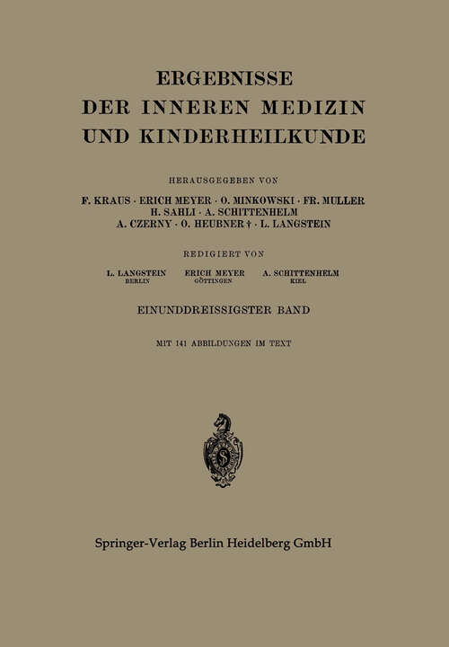 Book cover of Ergebnisse der Inneren Medizin und Kinderheilkunde (1927)