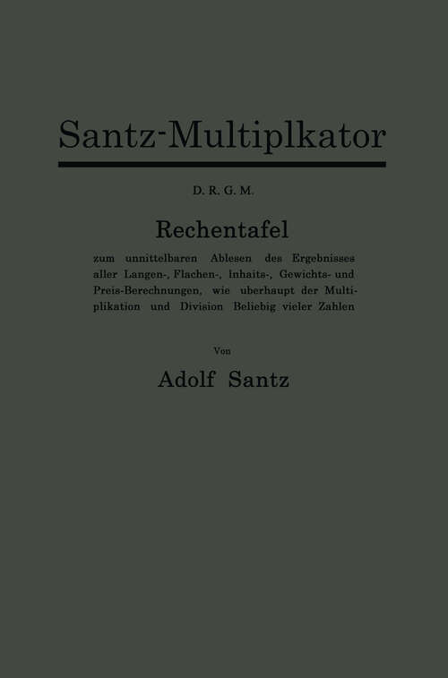 Book cover of Santz-Multiplikator D.R.G.M. (1920)