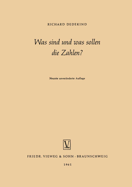 Book cover of Was sind und was sollen die Zahlen? (9. Aufl. 1961)