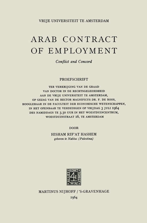 Book cover of Arab Contract of Employment (1964)