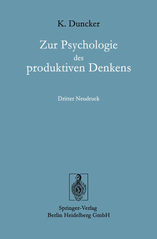 Book cover of Zur Psychologie des produktiven Denkens (1. Aufl. 1974)
