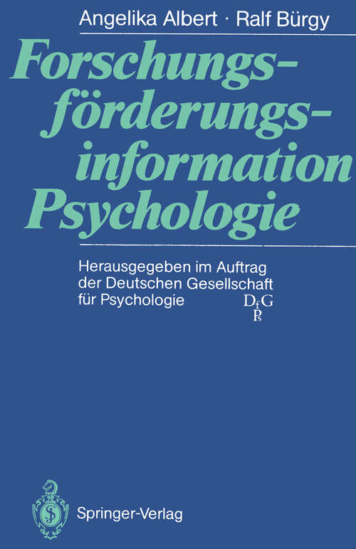 Book cover of Forschungsförderungsinformation Psychologie (1991)