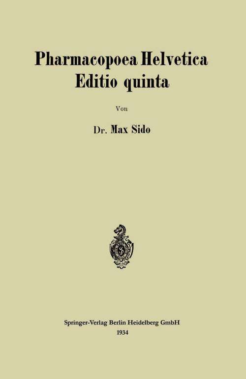 Book cover of Pharmacopoea Helvetica Editio quinta (5. Aufl. 1934)