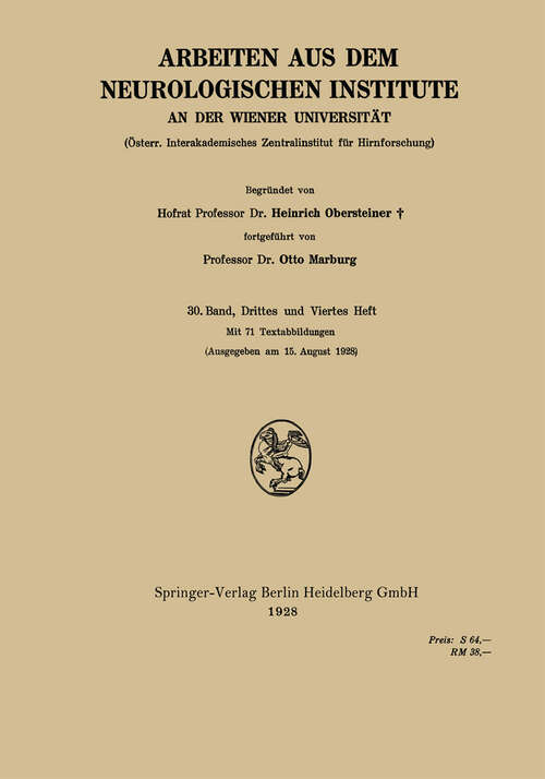Book cover of Arbeiten aus dem Neurologischen Institute an der Wiener Universität: Österr. Interakademisches Zentralinstitut für Hirnforschung (1928)