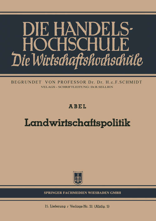 Book cover of Landwirtschaftspolitik (1950)