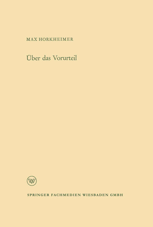 Book cover of Über das Vorurteil (1963) (Arbeitsgemeinschaft für Forschung des Landes Nordrhein-Westfalen #108)