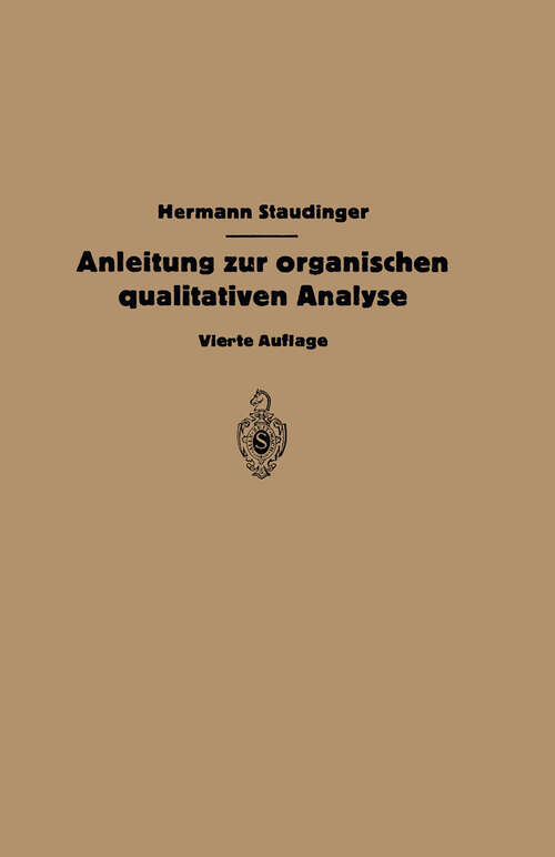 Book cover of Anleitung zur organischen qualitativen Analyse (4. Aufl. 1939)