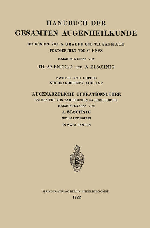 Book cover of Augenärztliche Operationslehre (1. Aufl. 1922) (Handbuch der Gesamten Augenheilkunde)