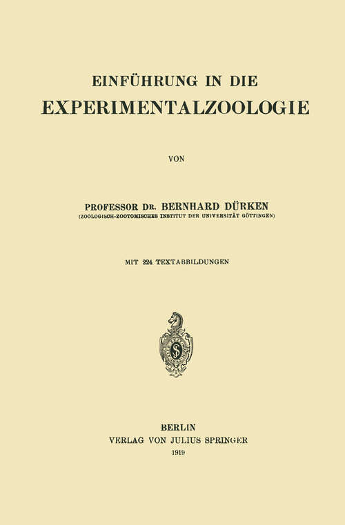 Book cover of Einführung in die Experimentalzoologie (1919)