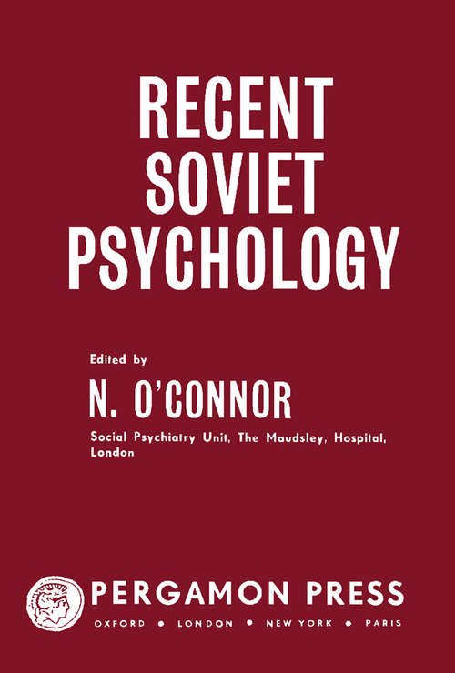 Book cover of Recent Soviet Psychology