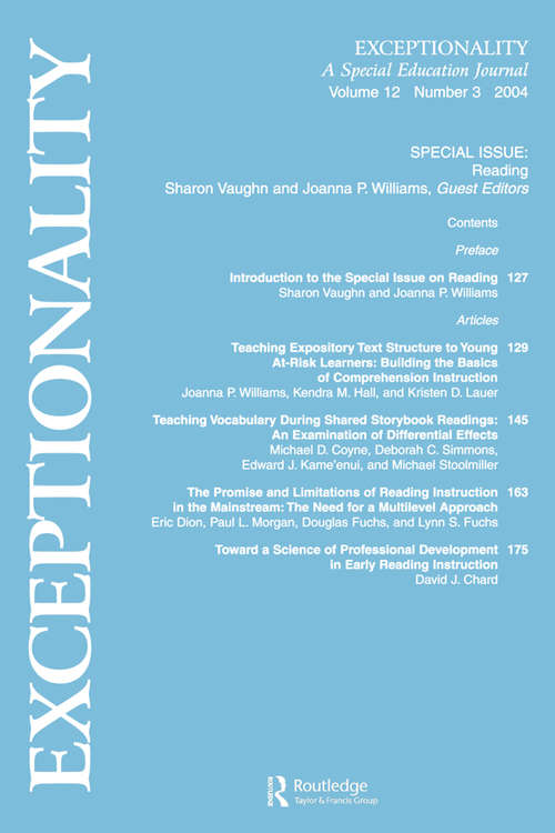 Book cover of Reading: A Special Issue of Exceptionality