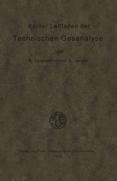 Book cover of Kurzer Leitfaden der Technischen Gasanalyse (1920)