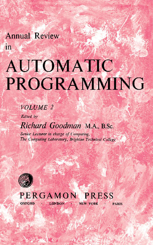 Book cover of Annual Review in Automatic Programming: International Tracts in Computer Science and Technology and Their Application, Vol. 2