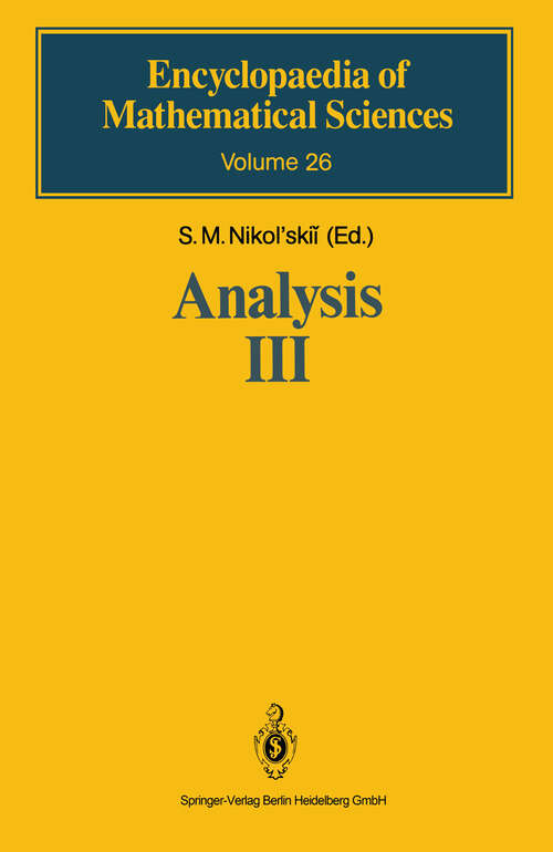 Book cover of Analysis III: Spaces of Differentiable Functions (1991) (Encyclopaedia of Mathematical Sciences #26)