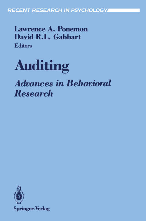 Book cover of Auditing: Advances in Behavioral Research (1991) (Recent Research in Psychology)