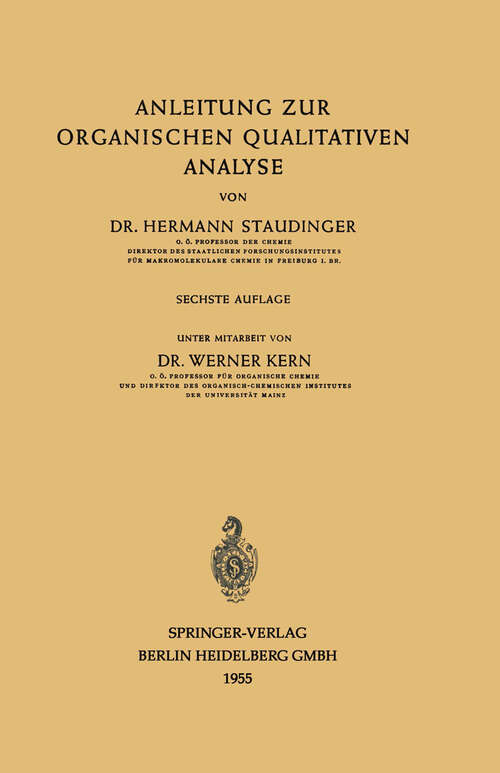 Book cover of Anleitung zur organischen qualitativen Analyse (6. Aufl. 1955)