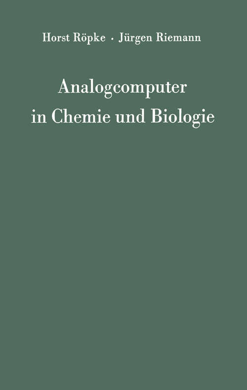 Book cover of Analogcomputer in Chemie und Biologie: Eine Einführung (1969)