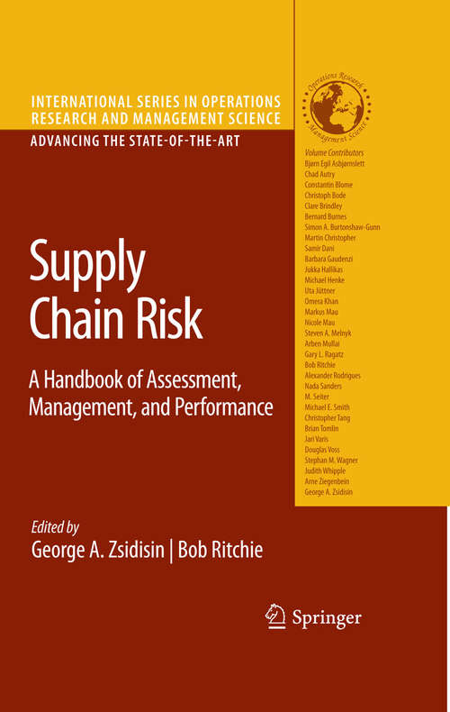 Book cover of Supply Chain Risk: A Handbook of Assessment, Management, and Performance (2009) (International Series in Operations Research & Management Science #124)