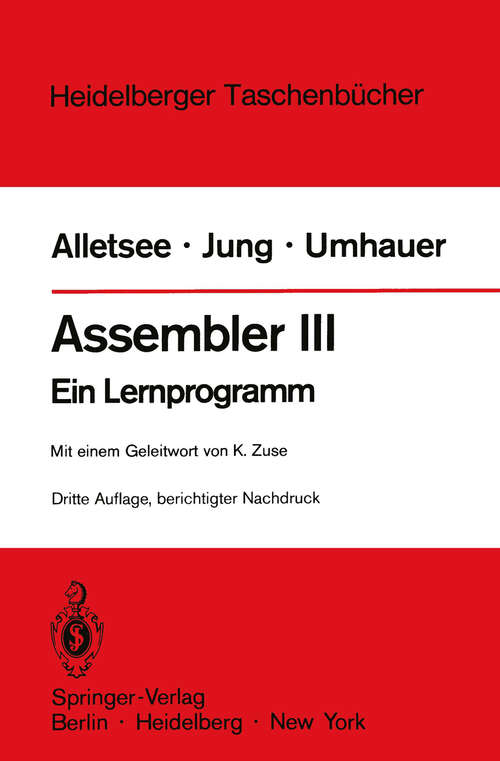 Book cover of Assembler III: Ein Lernprogramm (3. Aufl. 1981) (Heidelberger Taschenbücher #142)