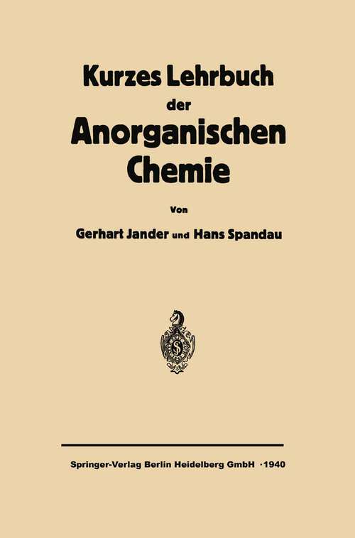 Book cover of Kurzes Lehrbuch der anorganischen Chemie (1940)