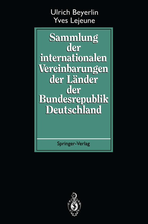 Book cover of Sammlung der internationalen Vereinbarungen der Länder der Bundesrepublik Deutschland (1994)