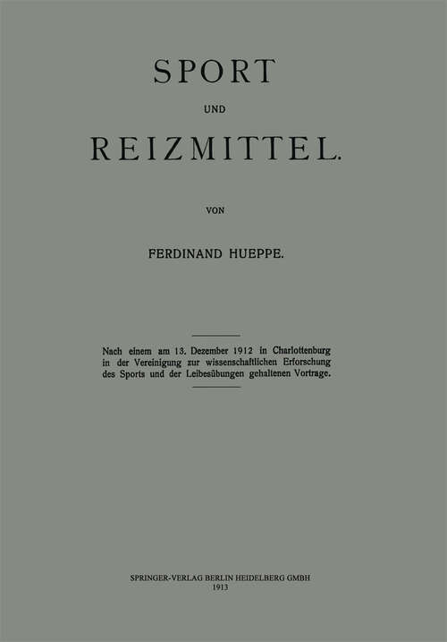 Book cover of Sport und Reizmittel (1913)