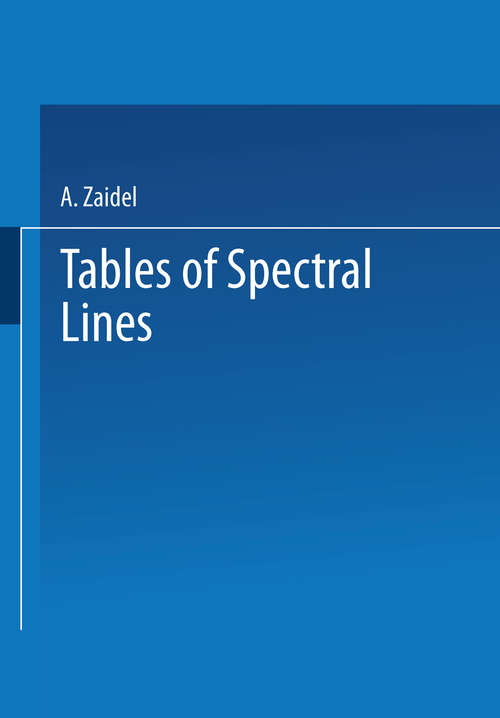 Book cover of Tables of Spectral Lines (1970)