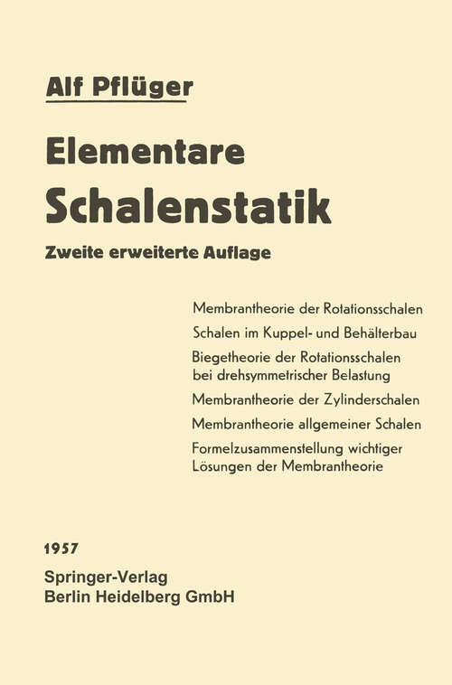 Book cover of Elementare Schalenstatik (2. Aufl. 1957)