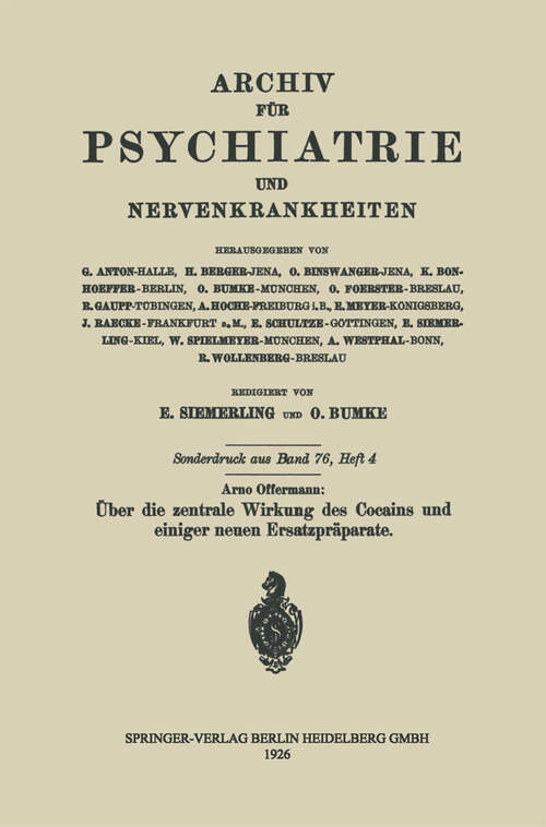 Book cover of Über die zentrale Wirkung des Cocains und einiger neuen Ersatzpräparate (1926)