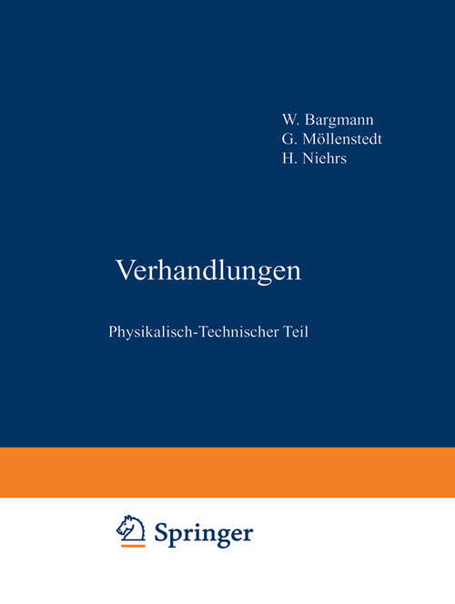 Book cover of Verhandlungen: Physikalisch-technischer Teil (1. Aufl. 1960)