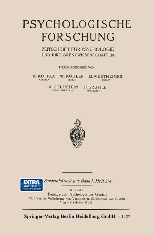 Book cover of Psychologische Forschung: Zeitschrift für Psychologie und ihre Grenzwissenschaften (1922)