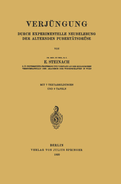 Book cover of Verjüngung: Durch Experimentelle Neubelebung der Alternden Pubertätsdrüse (1920)